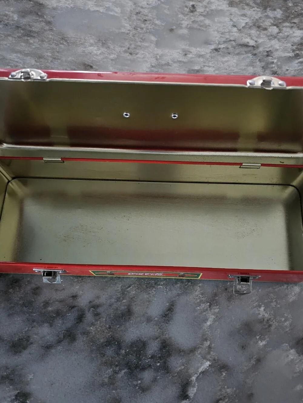 Coca-Cola Metal Utility Storage Box Tin Collectible Retro Red Handle Case 66062